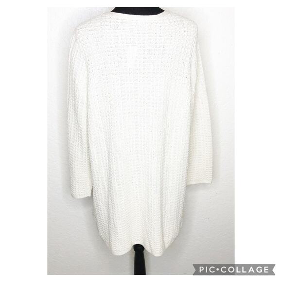 Talbots white ivory silver metallic open front long sweater jacket size 1X NWT - Picture 14 of 14